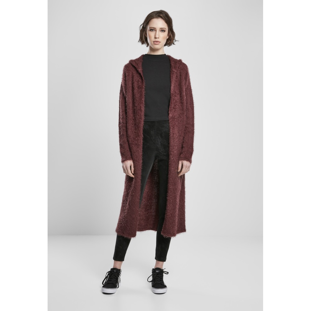 Urban Classics - Hooded Feather Longue cardigan - Bordeaux rouge